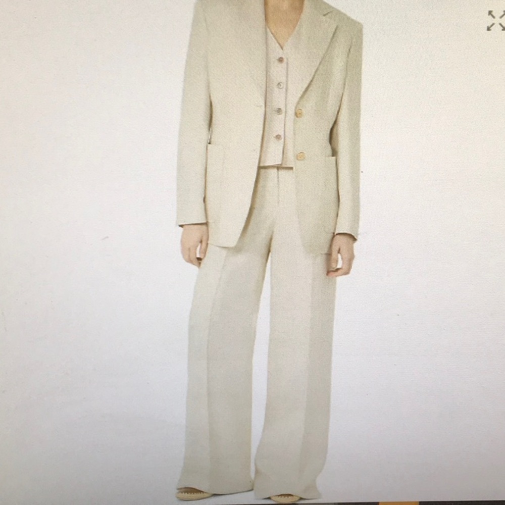MAXMARA/IVORY-WIDE LEG LINEN PANTS